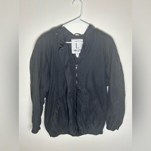 Larry Levine Vintage Hooded Windbreaker Mens S Gray Microfiber Zip Jacket